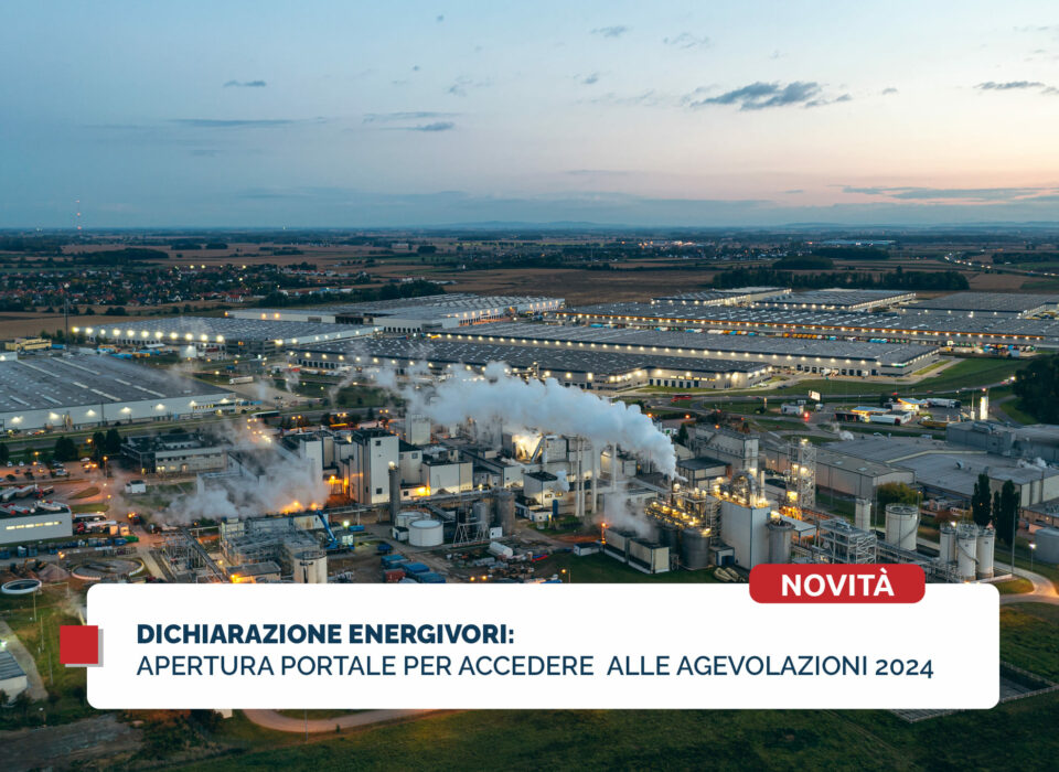 Dichiarazione energivori: apertura portale per accedere alle agevolazioni